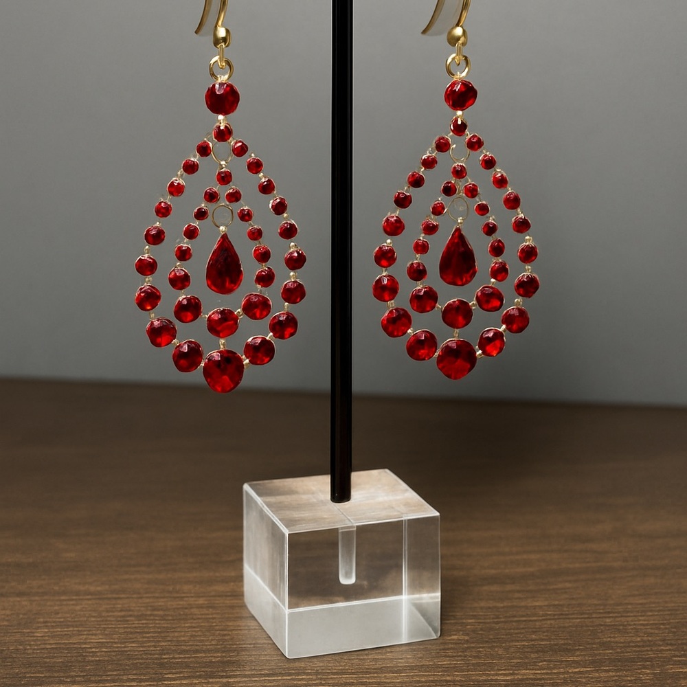 Red Rhinestone Chandelier Earrings – Costume Jewelry